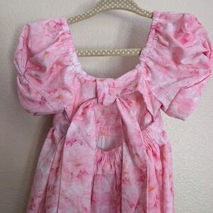 Pink Floral Print Toddler Dress with Bow Tie Back and Puff Sleeves Size 3T